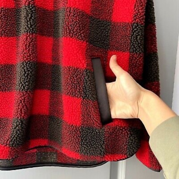 Red Buffalo Plaid Sherpa Fleece 1/4 Zip Pullover - Picture 2 of 3